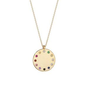 Saks Fifth Avenue 14k Gold Multi-stone Rainbow Circle Medallion Necklace